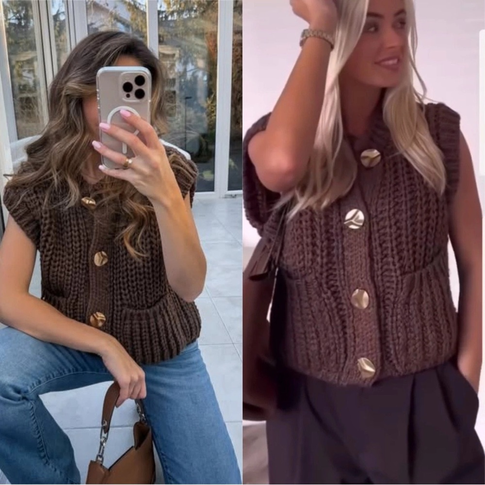 Zara Chunky Knit Sweater Vest Brown
